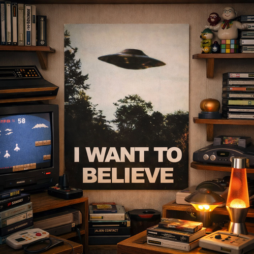 The X-Files "I Want to Believe" UFO Poster - Vintage Retro Sci-Fi Wall Art for Home, Gaming Room & Bar Decor