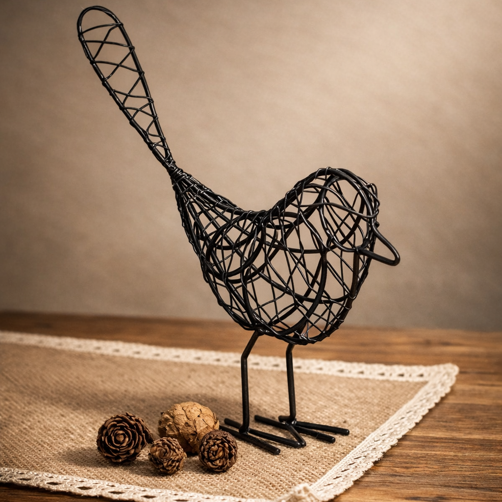 Iron Wire Bird Sculpture – Minimalist Home Décor