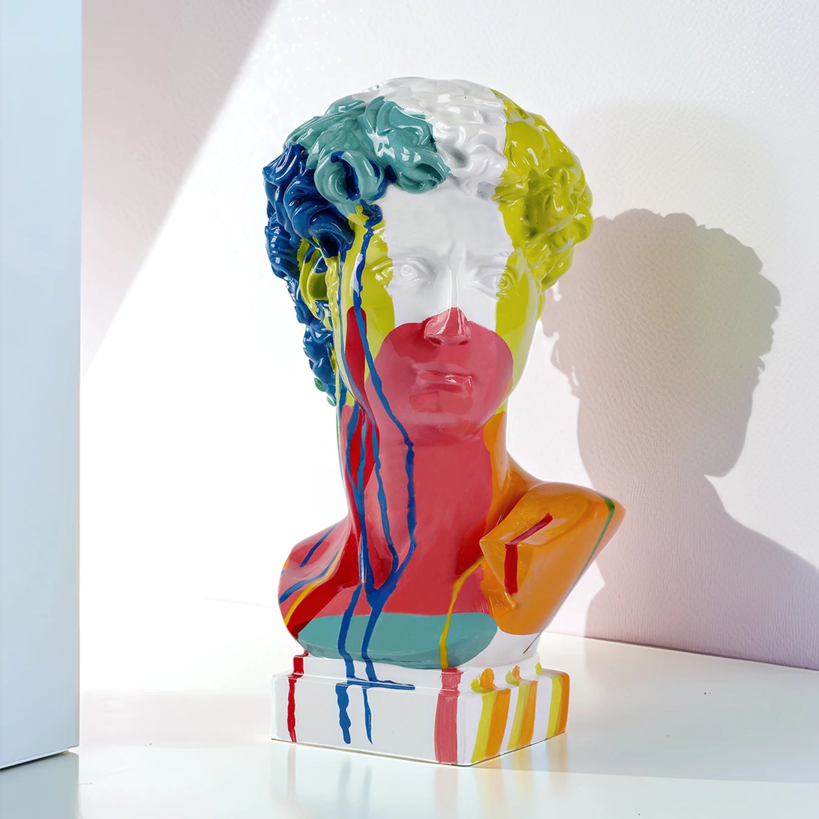 David Head Resin Bust Sculpture, colorful finish — bold modern sculpture for home décor