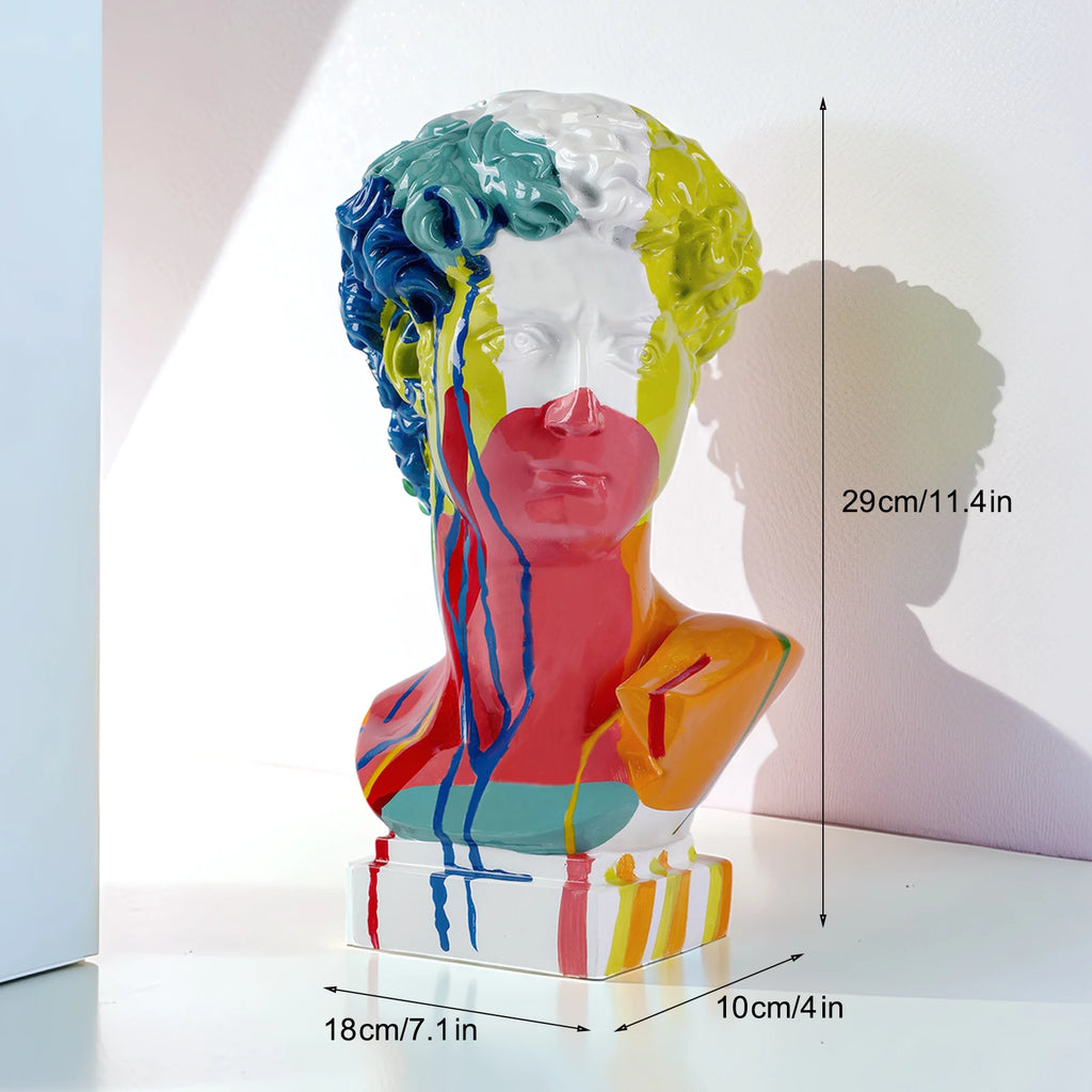 David Head Resin Bust Sculpture, colorful finish — bold modern sculpture for home décor