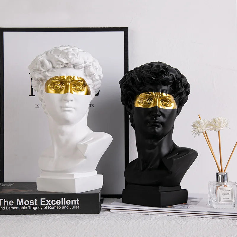David Head Resin Bust Sculpture, gold finish, angled view — classical art inspired décor