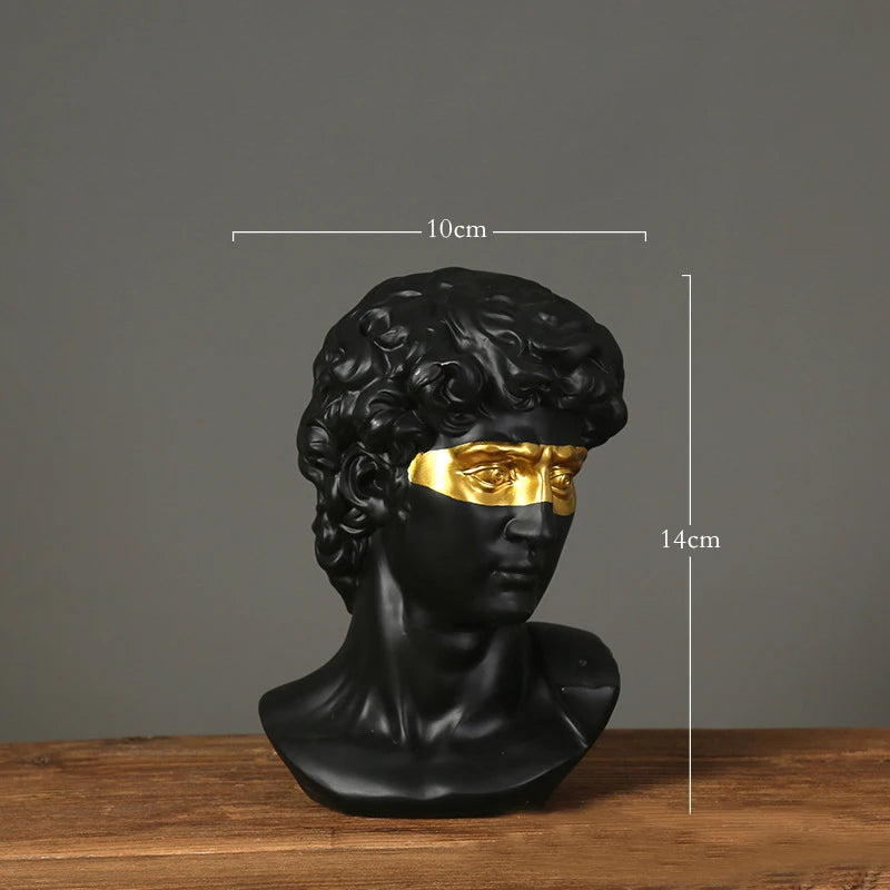 David Head Resin Bust Sculpture, black finish — bold abstract resin sculpture