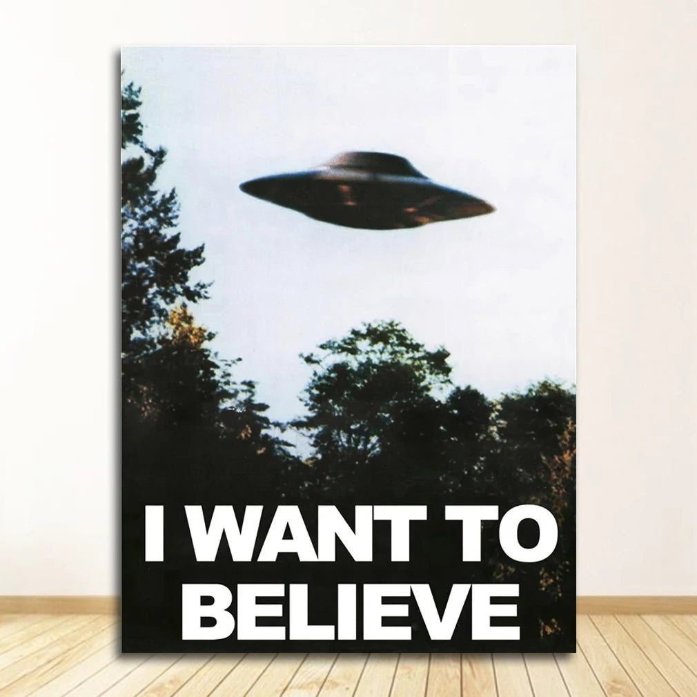 The X-Files "I Want to Believe" UFO Poster - Vintage Retro Sci-Fi Wall Art for Home, Gaming Room & Bar Decor