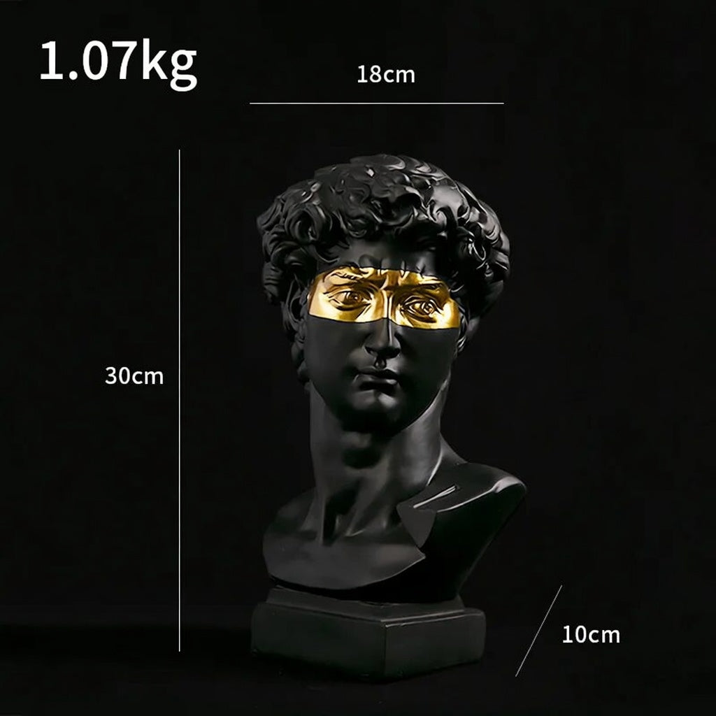 David Head Resin Bust Sculpture, black finish — elegant minimalist home décor piece