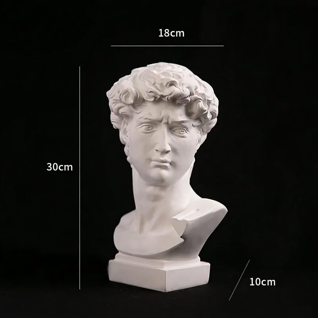 David Head Resin Bust Sculpture, white finish, side profile — European abstract art